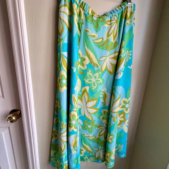 VTG Y2K Coldwater Creek Blue Green Yellow Floral Midi Skirt A-Line Sz L - Picture 6 of 6